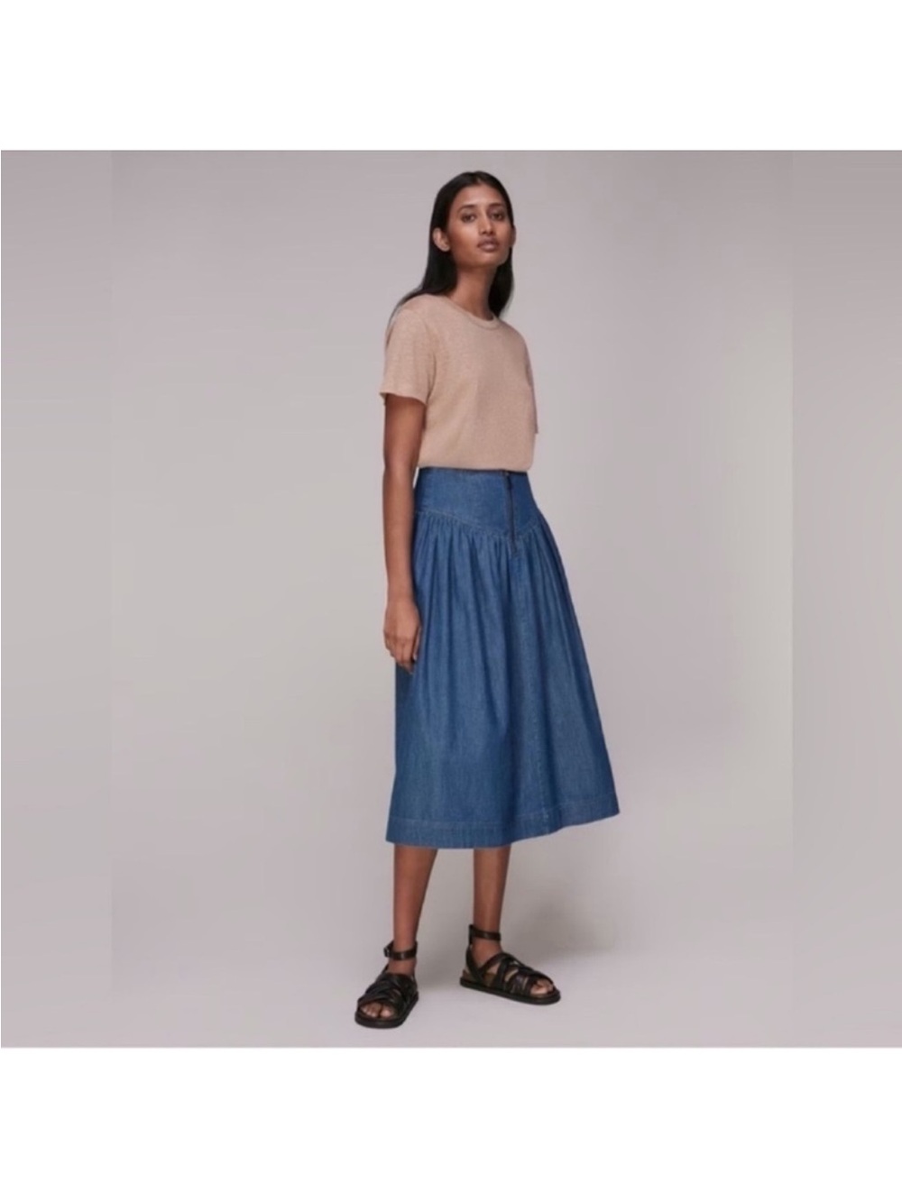 Vintage Denim Chambray Full Maxi/Midi Skirt Sz 4/XS/S Blue
